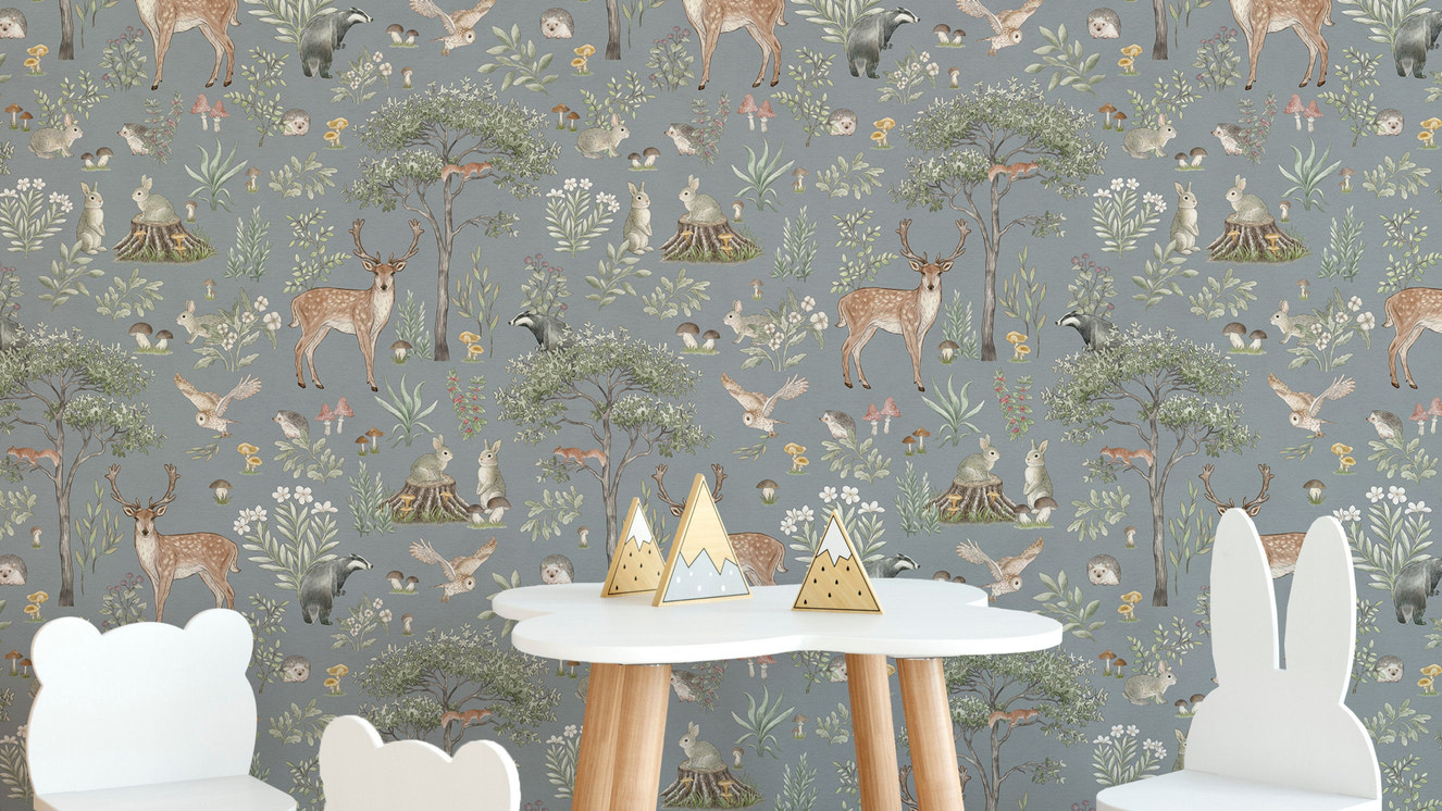 Dusty Blue Wildlife Wallpaper