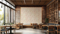 Dusty rose botanical wallpaper on feature wall

