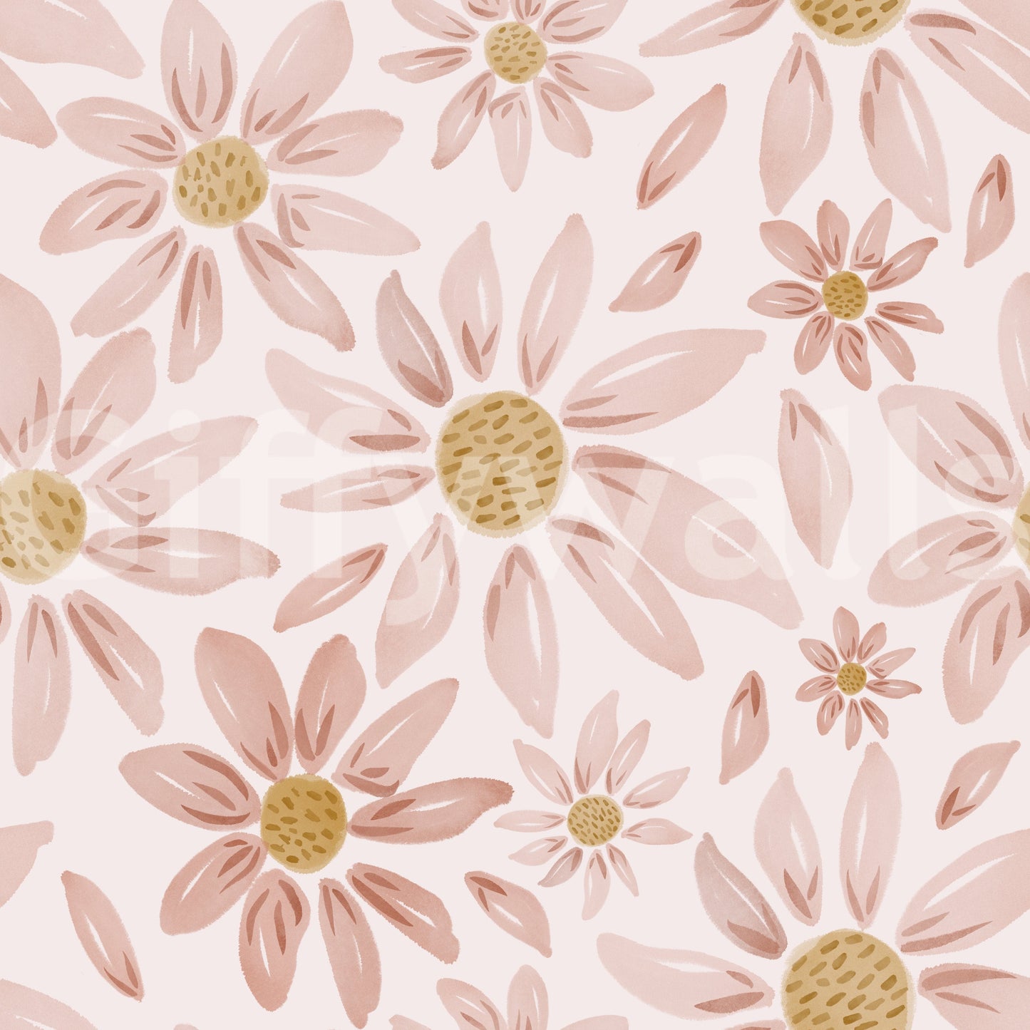 Botanical wallpaper with warm-toned rose flowers arranged in a delicate, airy pattern.