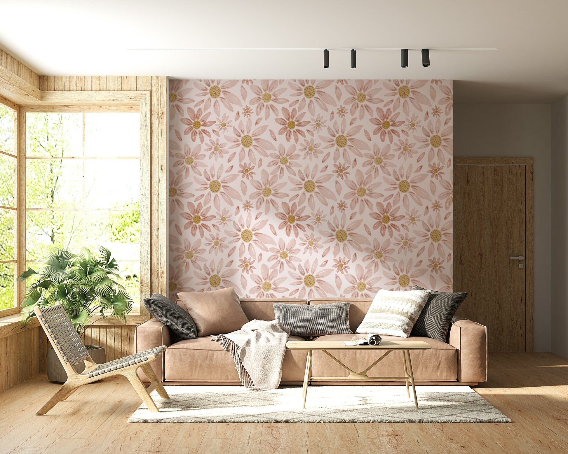 Dusty Rose Floral Dream wallpaper mural with dreamy hand-painted flowers and muted natural tones.