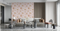 Floral wallpaper mural with watercolor-style dusty rose blooms arranged in a gentle repeating pattern.