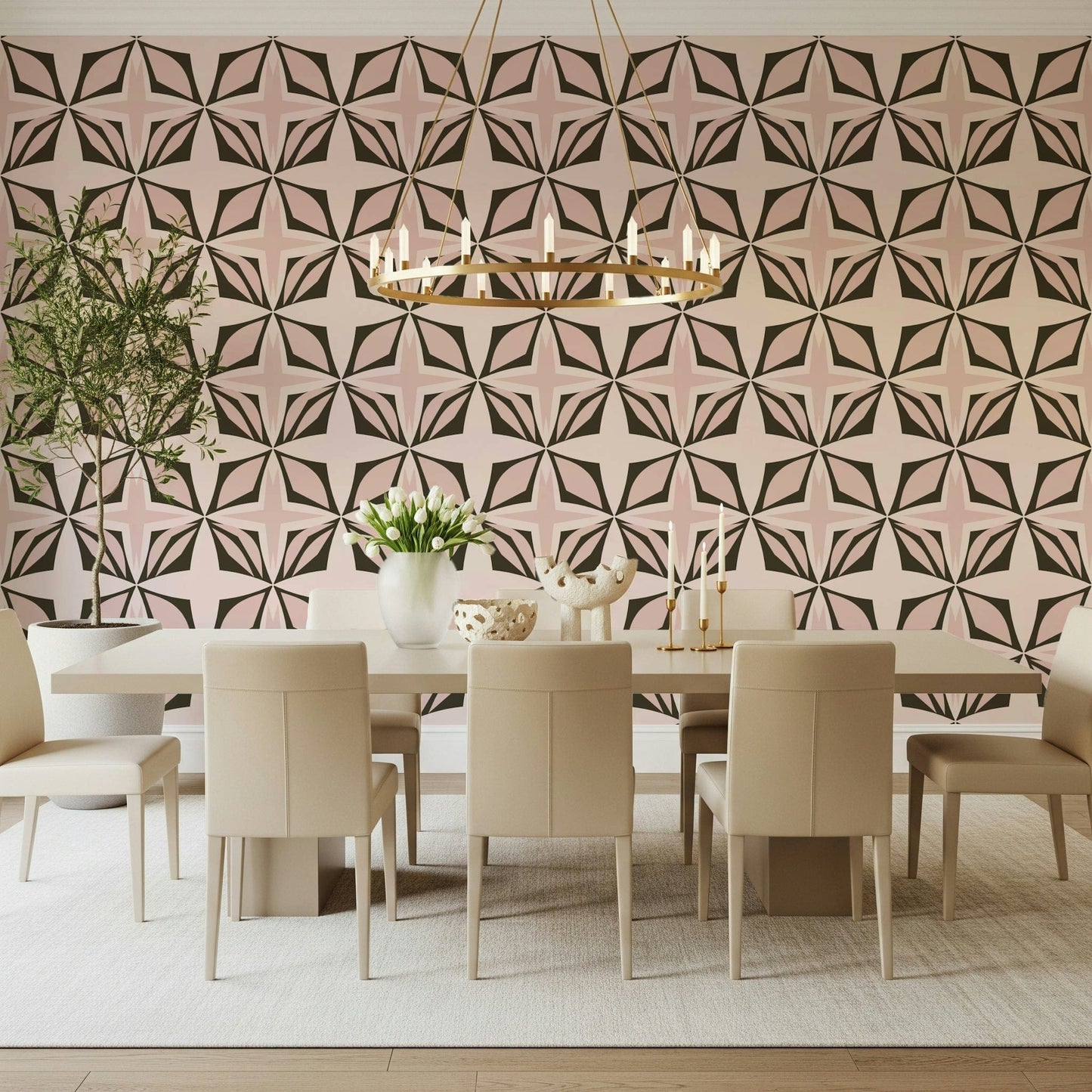 Abstract dusty rose repeat wallpaper in soft shades