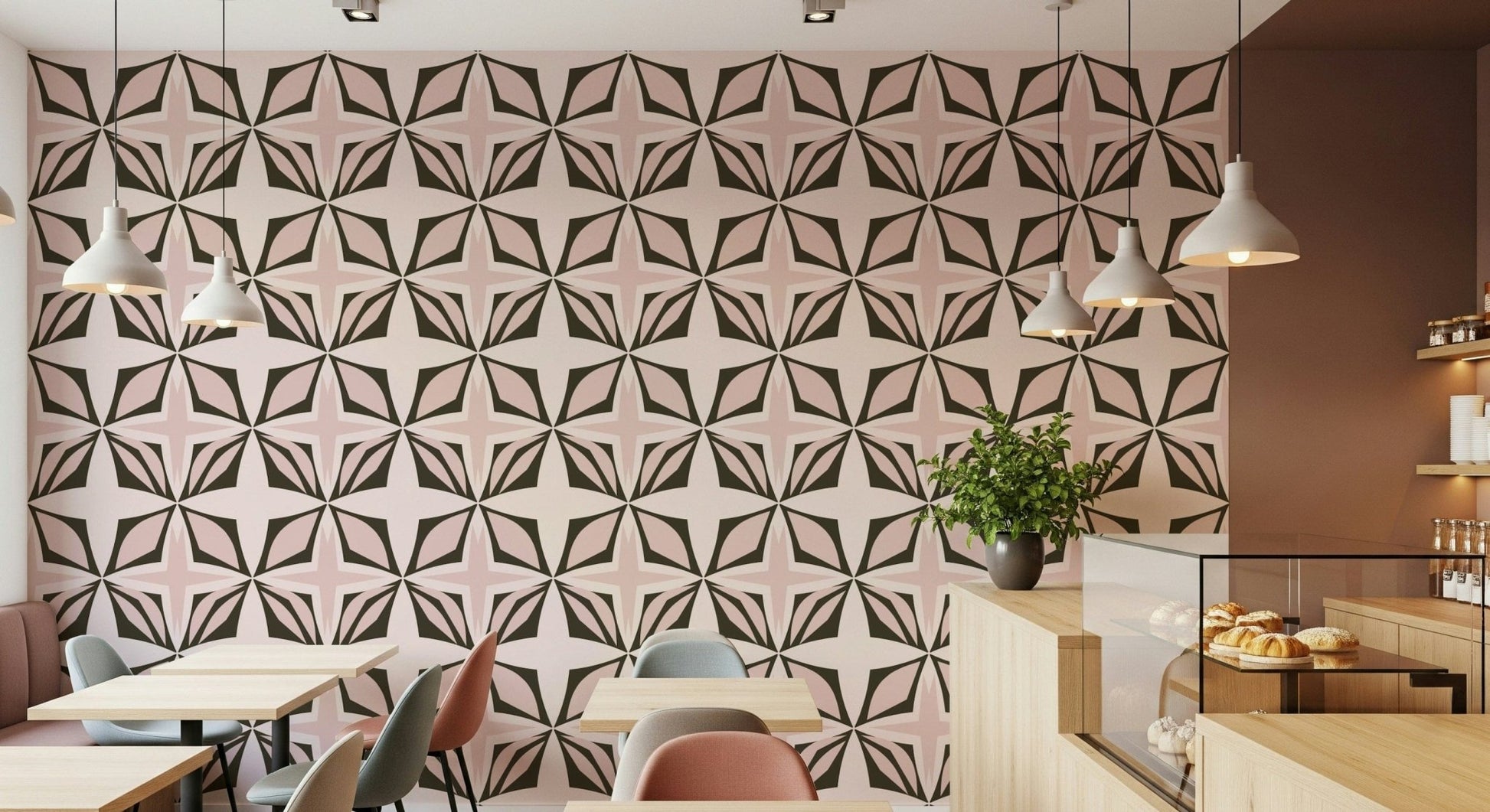 Retro diamond bloom wallpaper in dusty rose palette