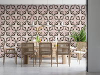 Mid century blush motif wallpaper in warm neutrals
