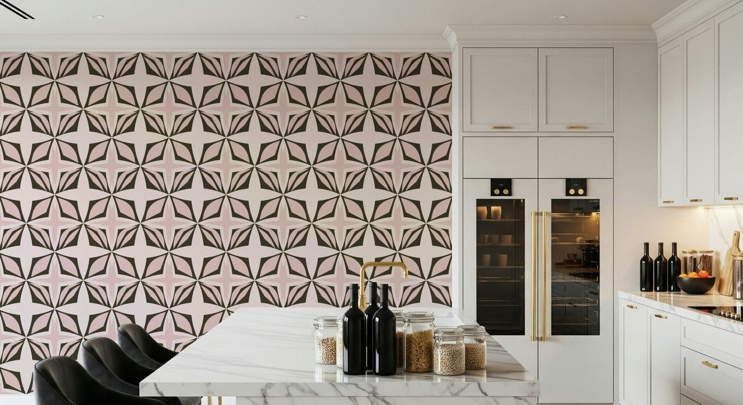 Symmetrical retro pink wallpaper in warm tones
