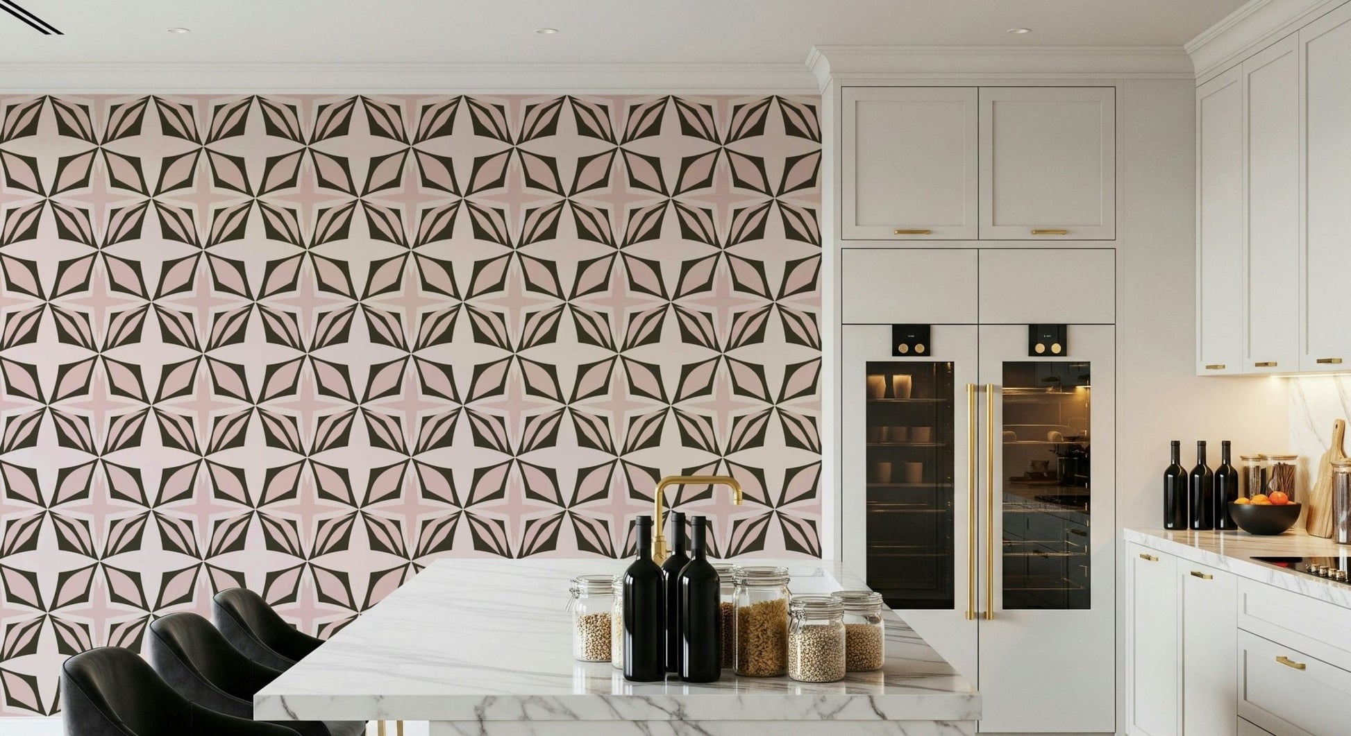 Symmetrical retro pink wallpaper in warm tones