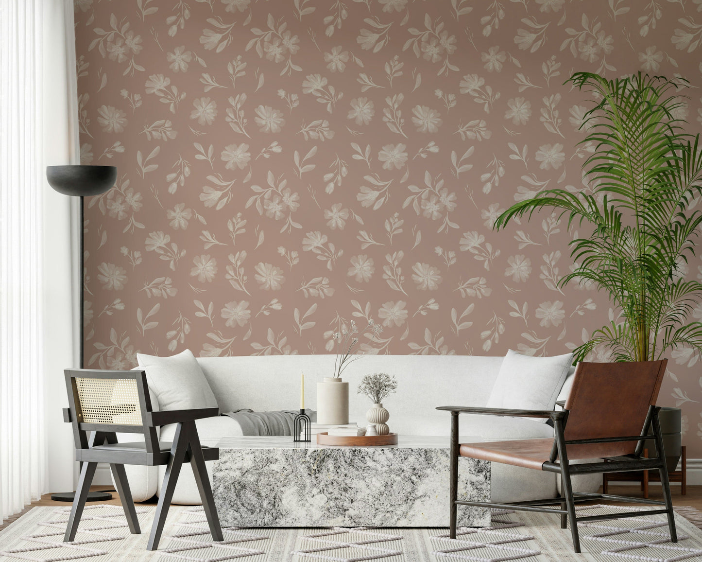 Minimalist Dusty Rose Blooms peel and stick wallpaper