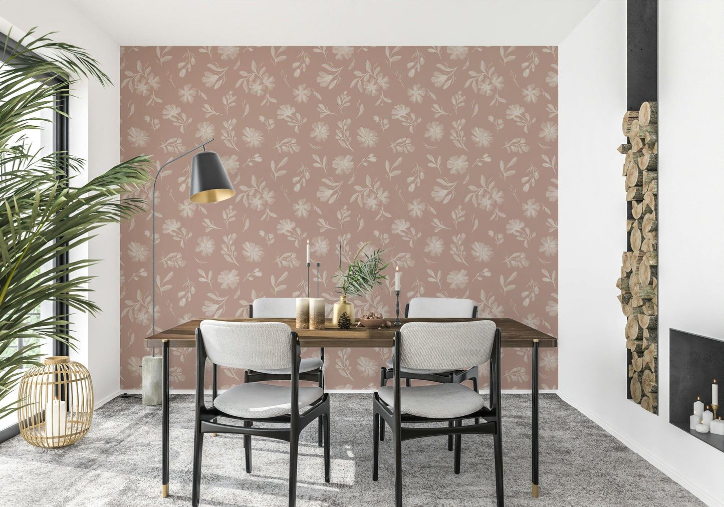 Dusty Rose Blooms wallpaper mural elegant nursery decor