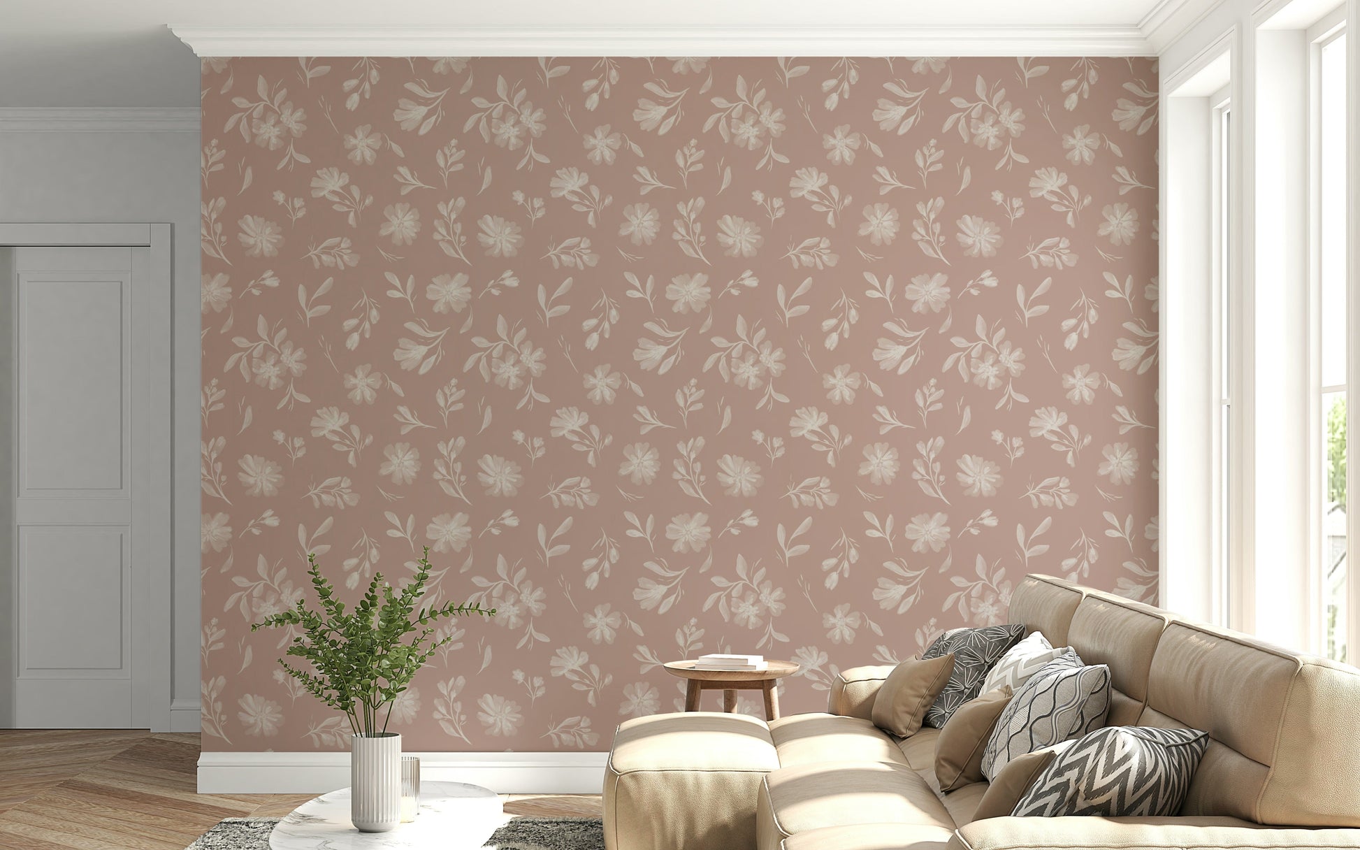 Dusty Rose Blooms wallpaper mural delicate flower petals