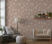 Dusty Rose Blooms wallpaper for walls botanical print