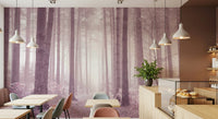 Serene misty Rose Forest wall mural beautiful nature motif.