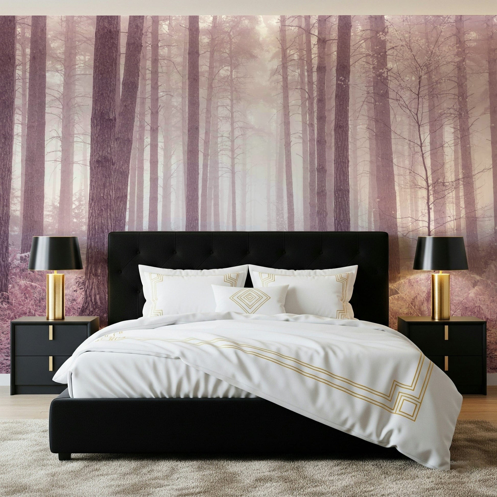 Abstract Rose Forest minimalist wall mural artistic trunks.