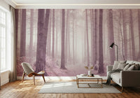 Magical tall trees Dusty Rose wallpaper enchanted clearing.
