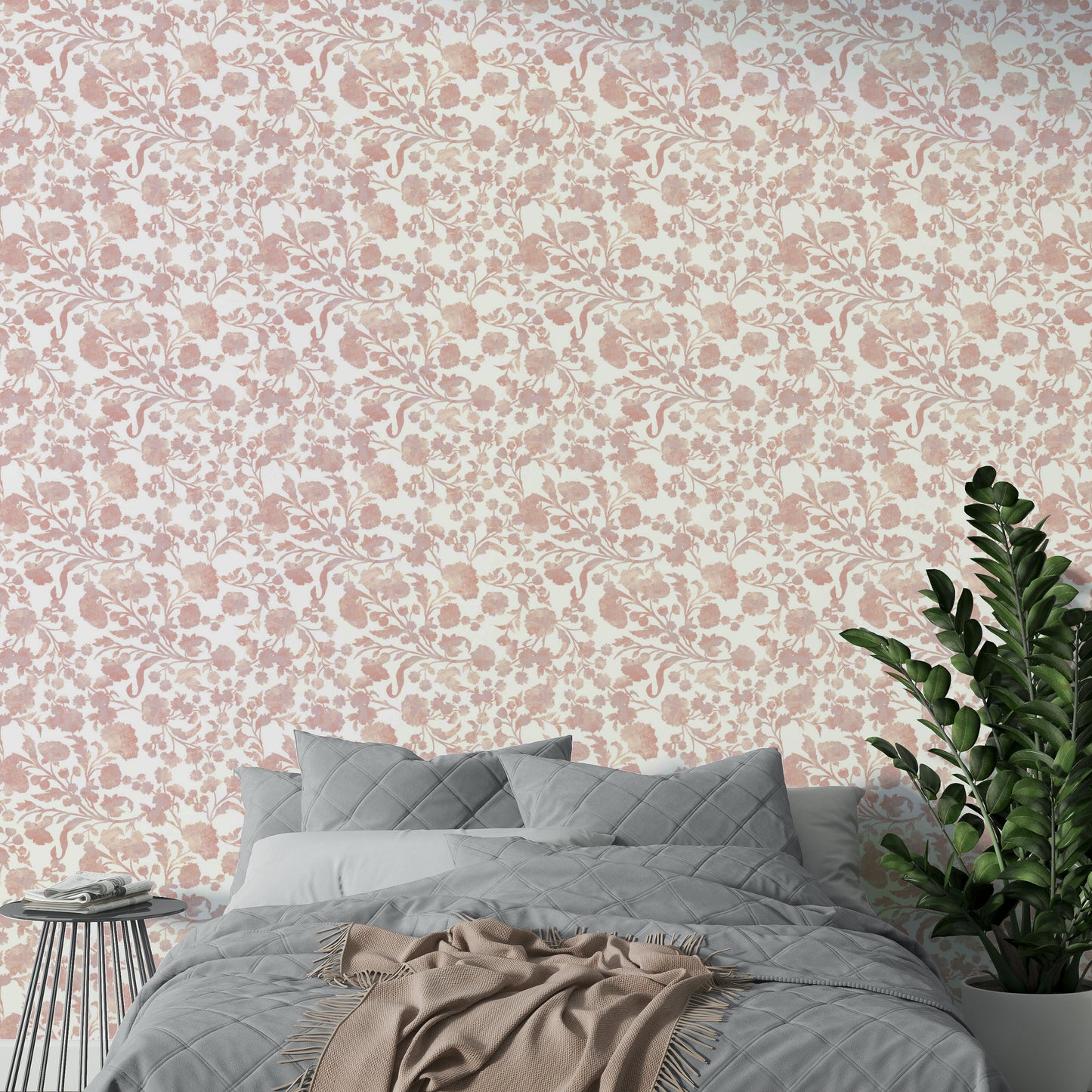 Shabby chic rose wallpaper in dusty hues

