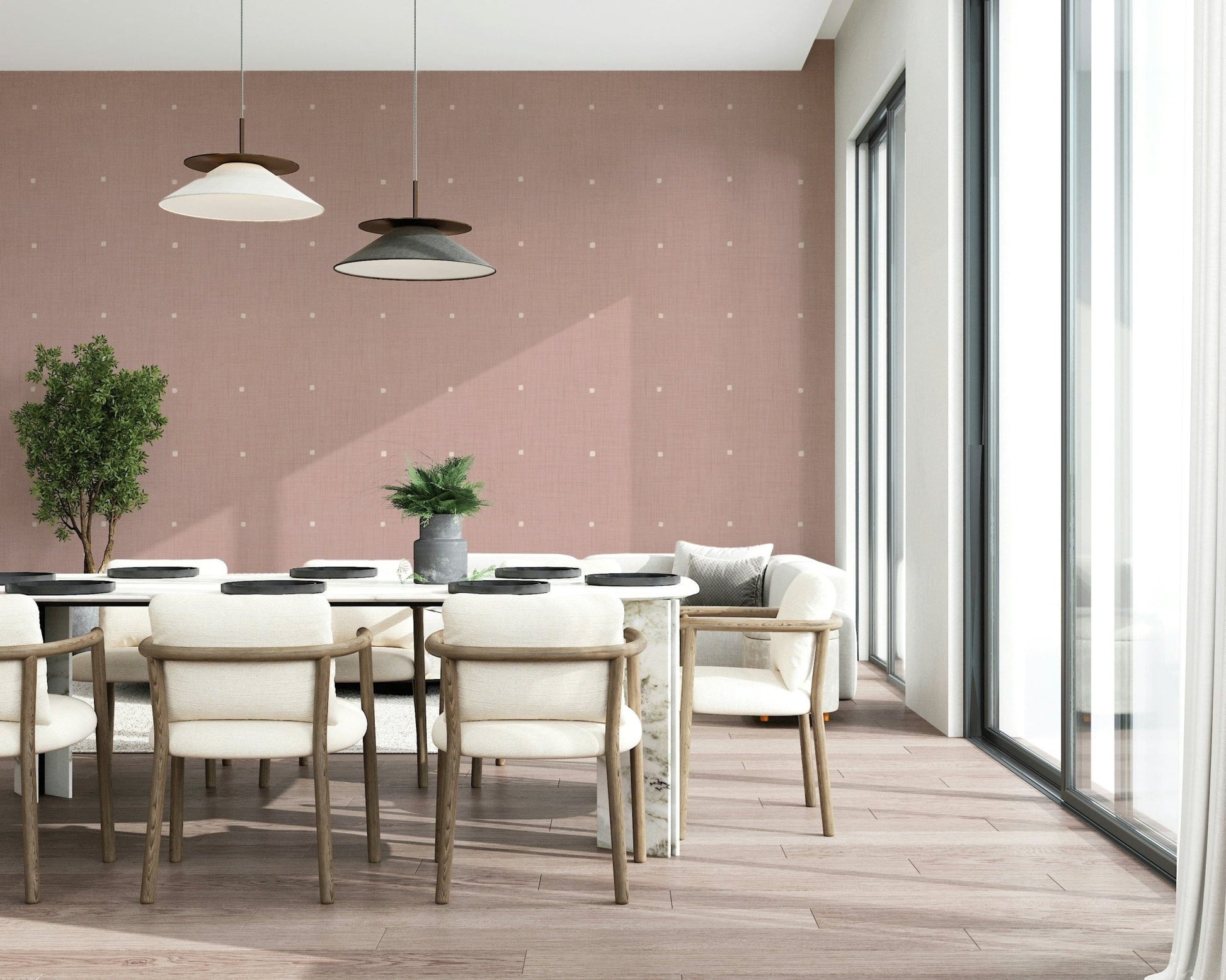Dusty Rose Grid wallpaper for walls minimalist blush pink geometric design