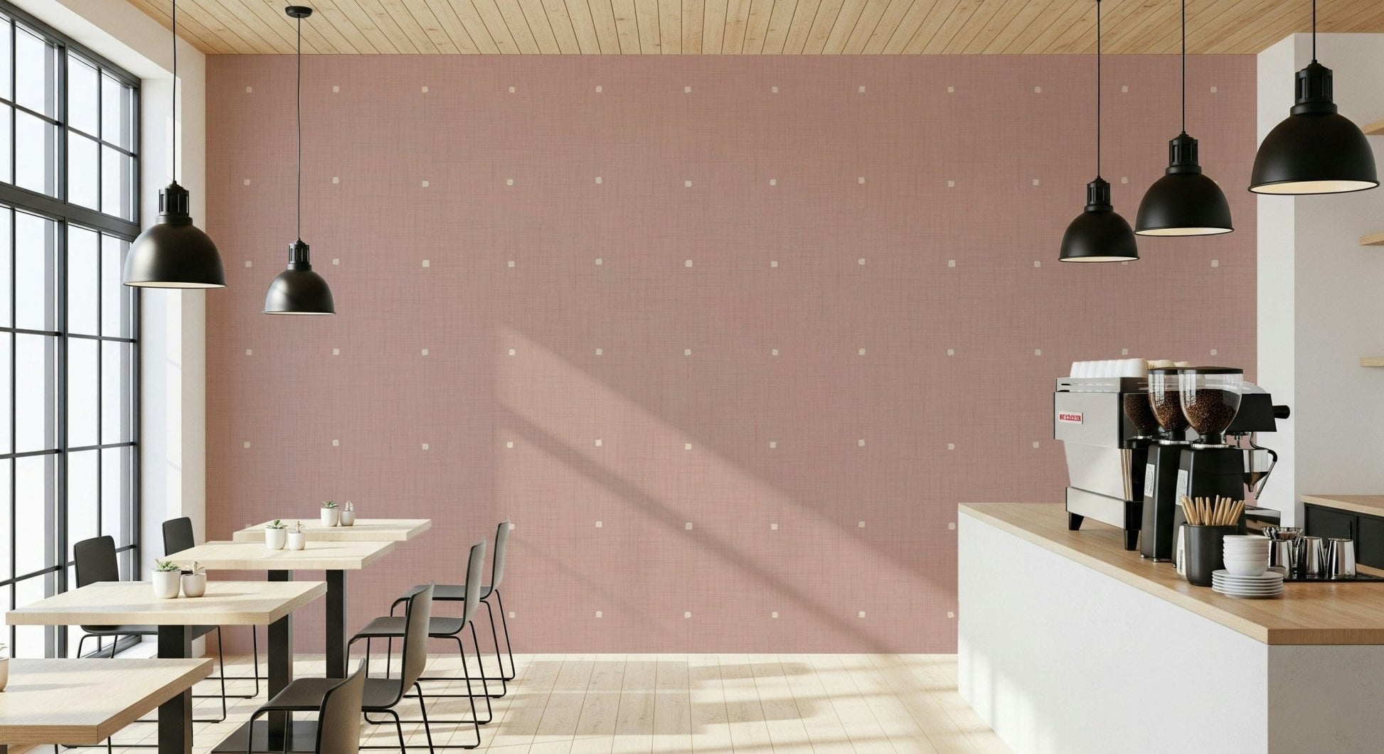 Textured chalky look Dusty Rose Grid wall mural vintage rose color