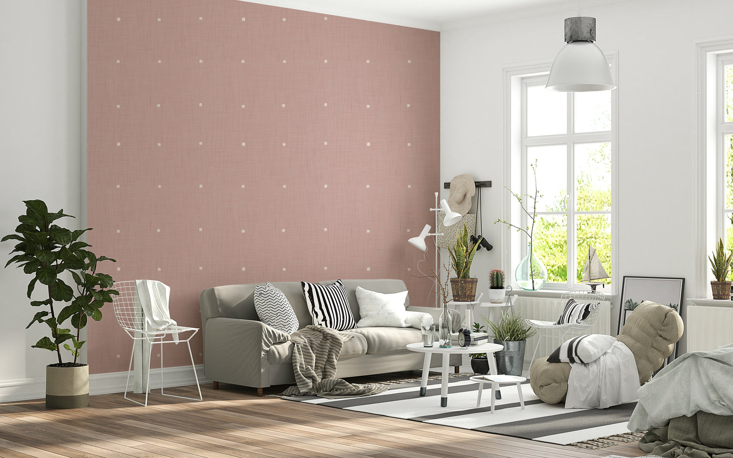 Soft blush pink woven wallpaper Dusty Rose Grid small subtle squares
