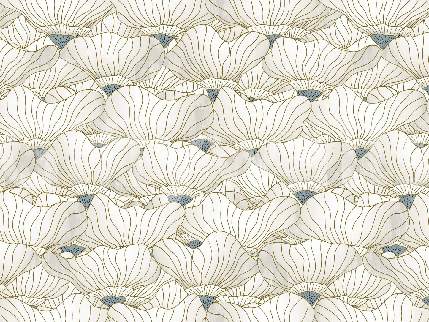 Dusty White Botanical Bloom Waves  Wall Mural