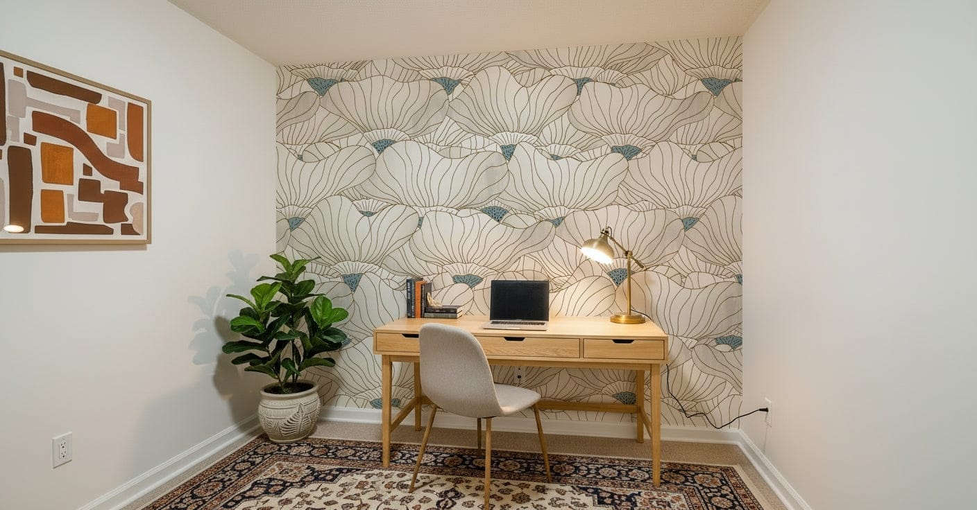 Dusty White Botanical Bloom Waves  Wall Mural