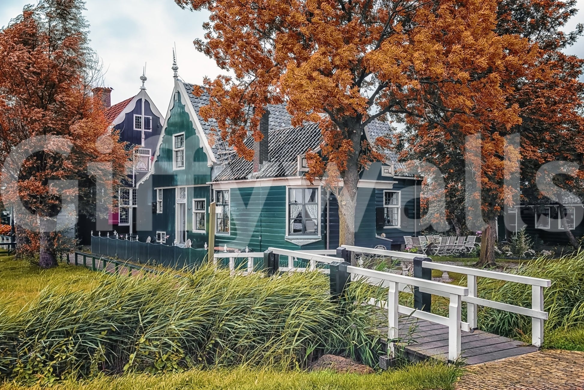Classic canal wall mural expands bright room
