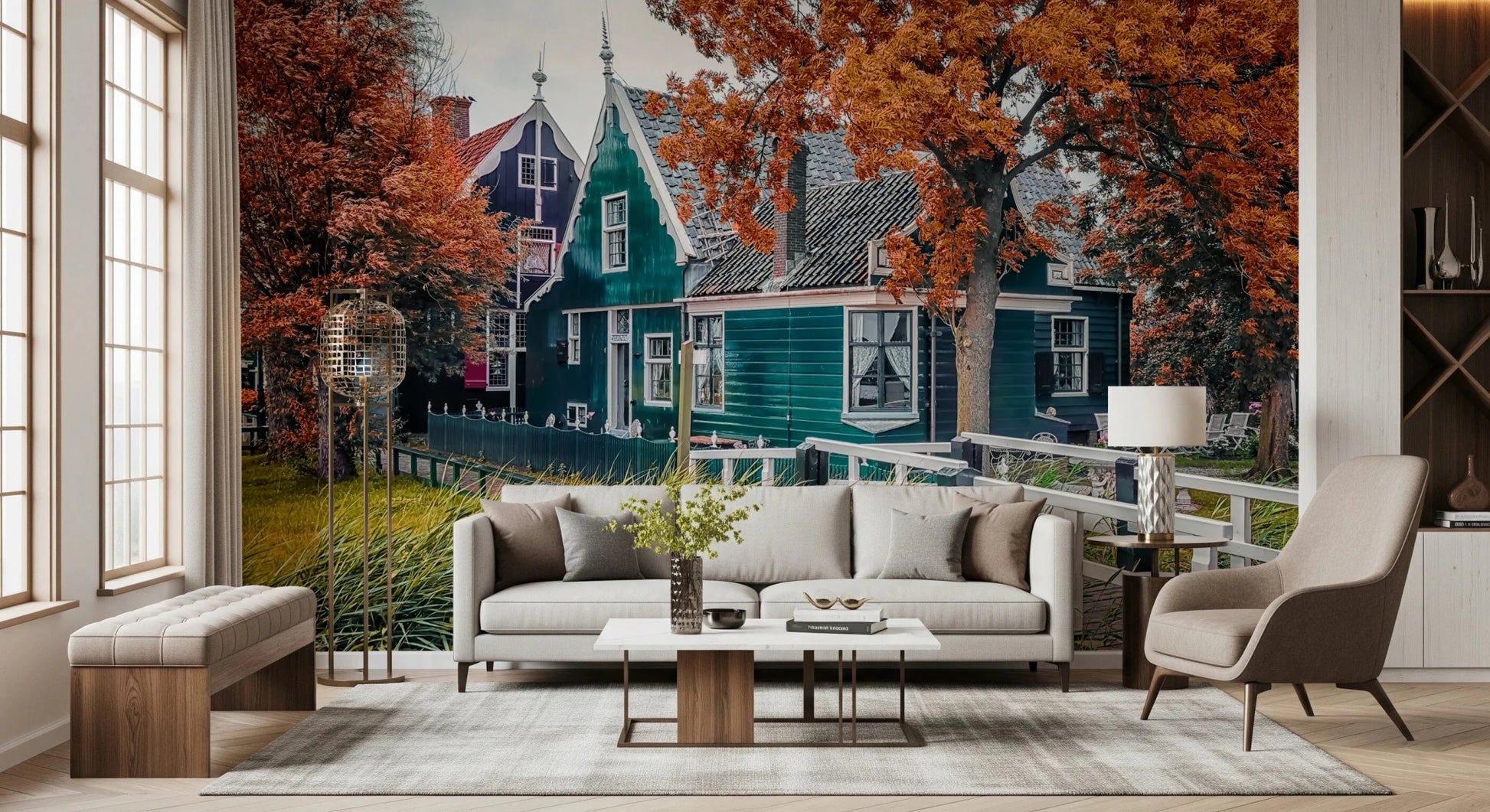 Scenic Dutch wall mural frames open interior