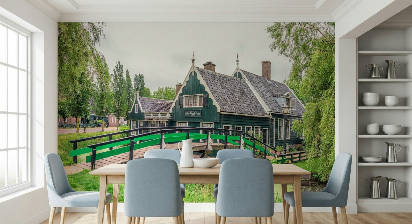 Nature botanical Dutch Charms Wall Mural, soft green wallpaper finish in a home space