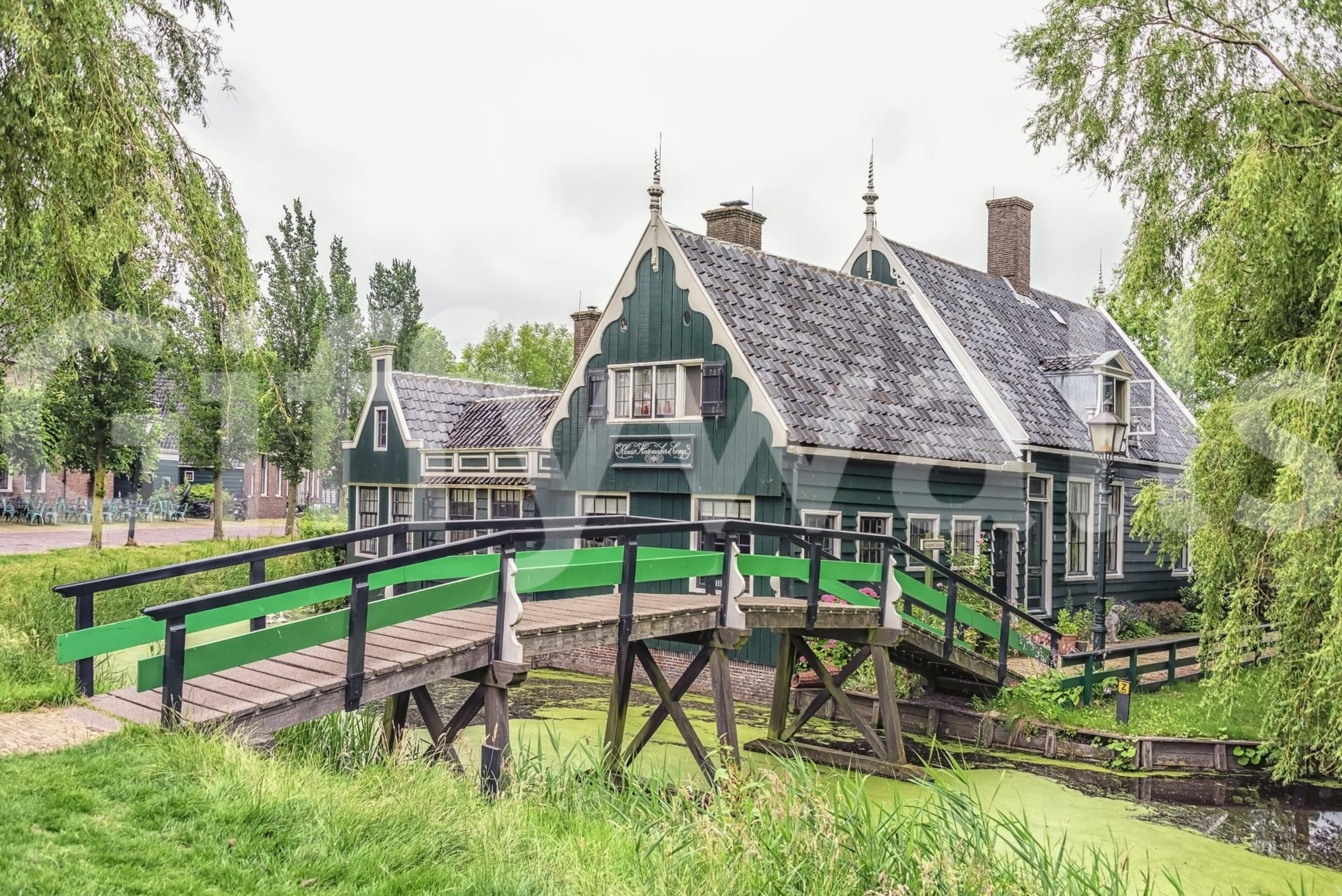 Nature leaf illustration on Dutch Charms Wall Mural, green wallpaper style for home décor