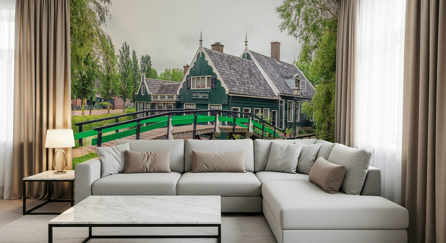 Textured Dutch Charms Wall Mural, green wallpaper feel with nature accents for home