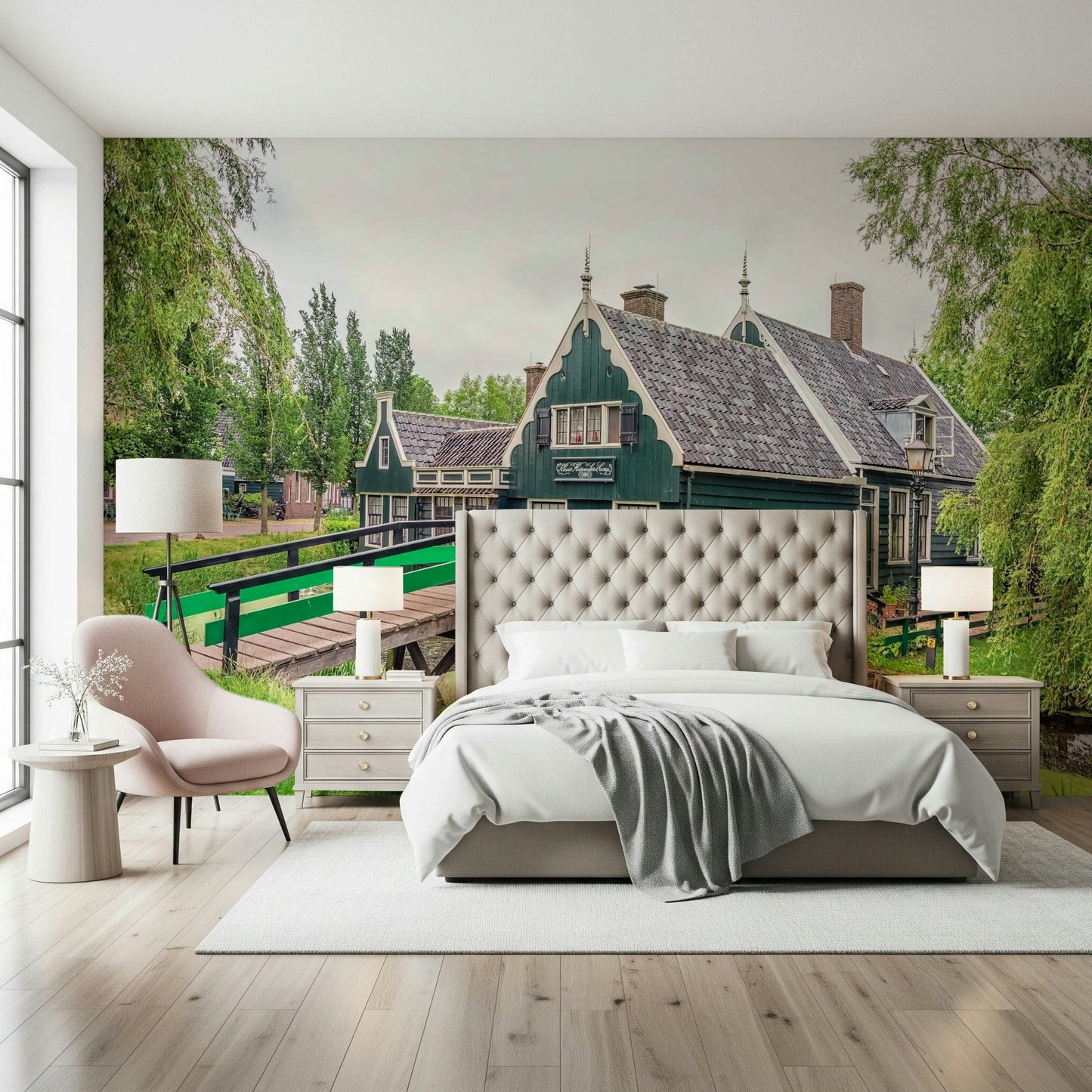 Dutch Charms Wall Mural featuring nature florals, green wallpaper theme for home walls