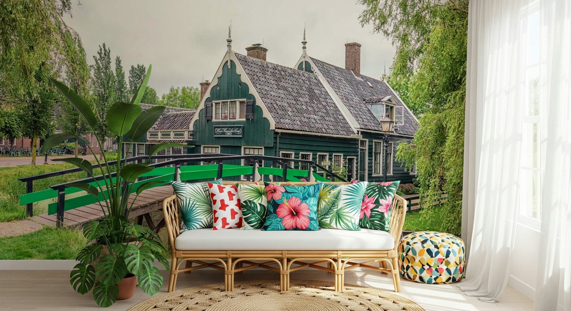 Green wallpaper style Dutch Charms Wall Mural showing nature vines on a home wall