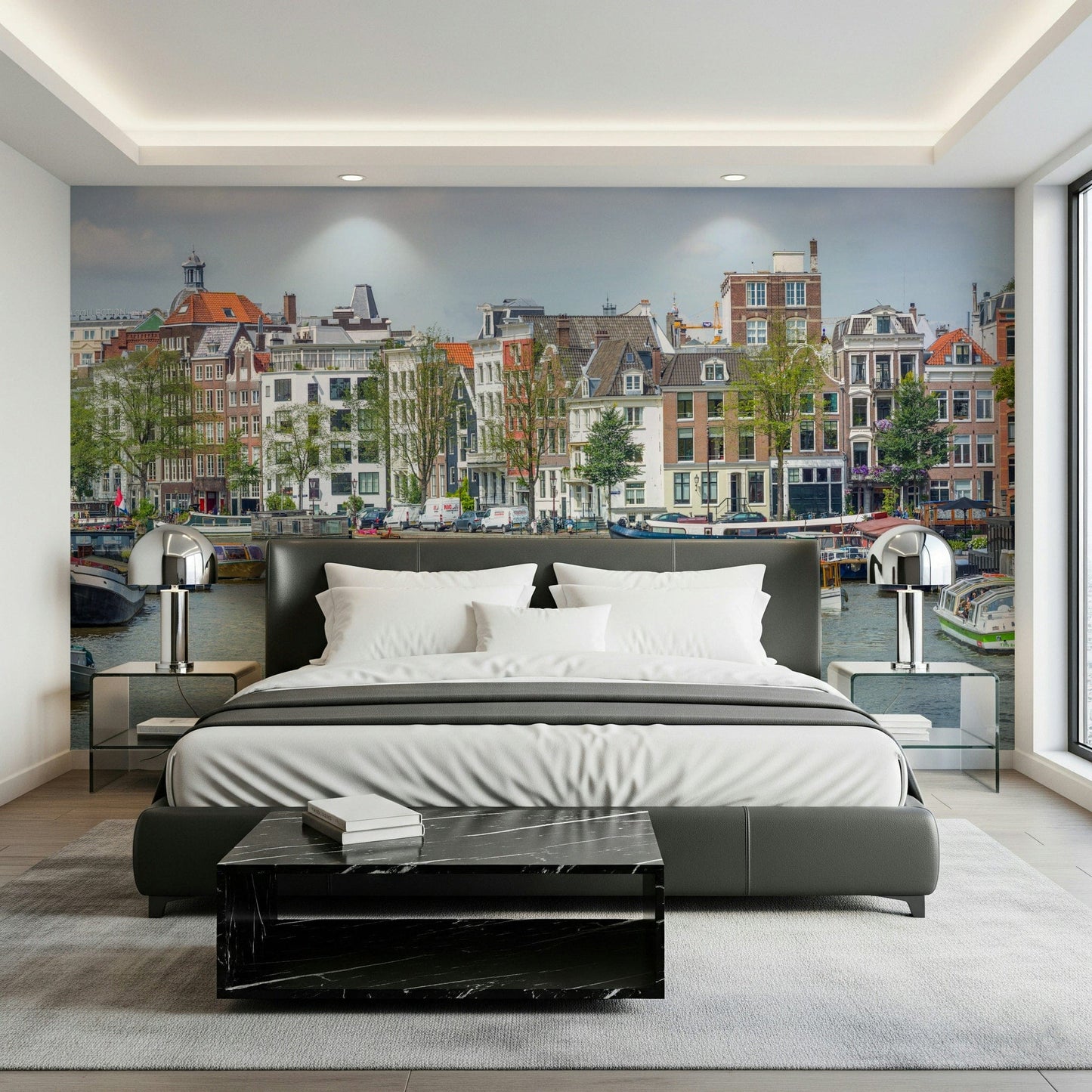 Amazing Dutch Waterway Charm wallpaper colorful boats moored along