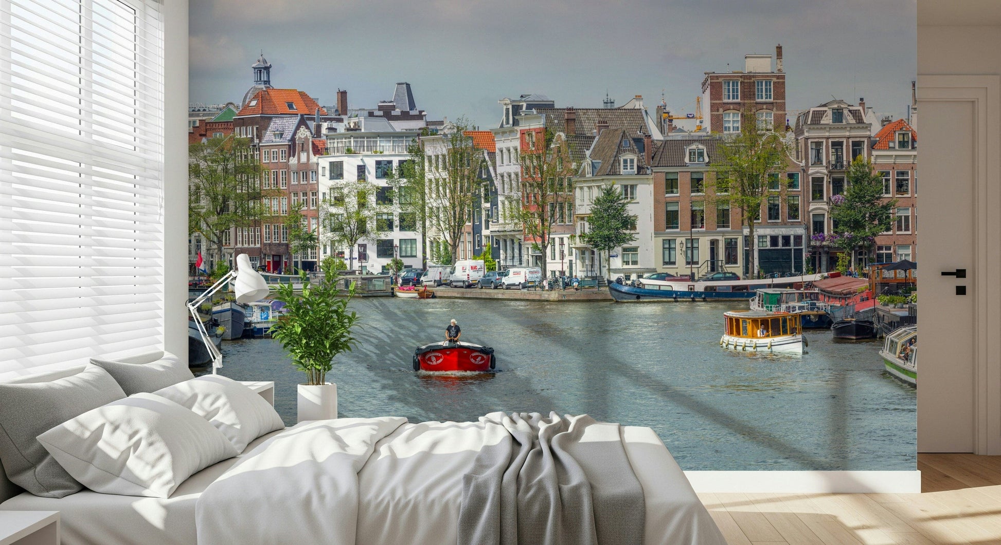 Dutch Waterway Charm wallpaper idyllic canal sunny day perspective