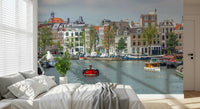 Dutch Waterway Charm wallpaper idyllic canal sunny day perspective