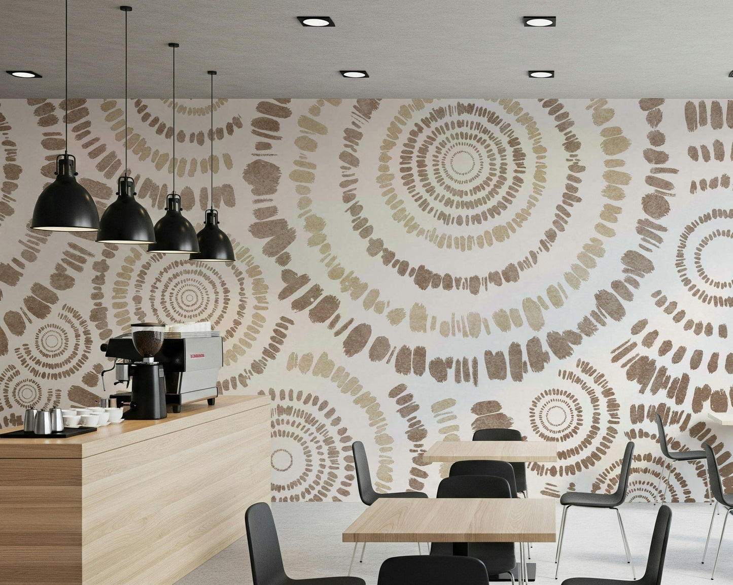 A calming abstract design wallpaper mural that defines a space.