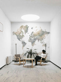 Nature-inspired map mural with warm watercolor shades

