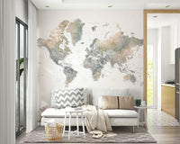 Rustic watercolor map mural for cozy interiors


