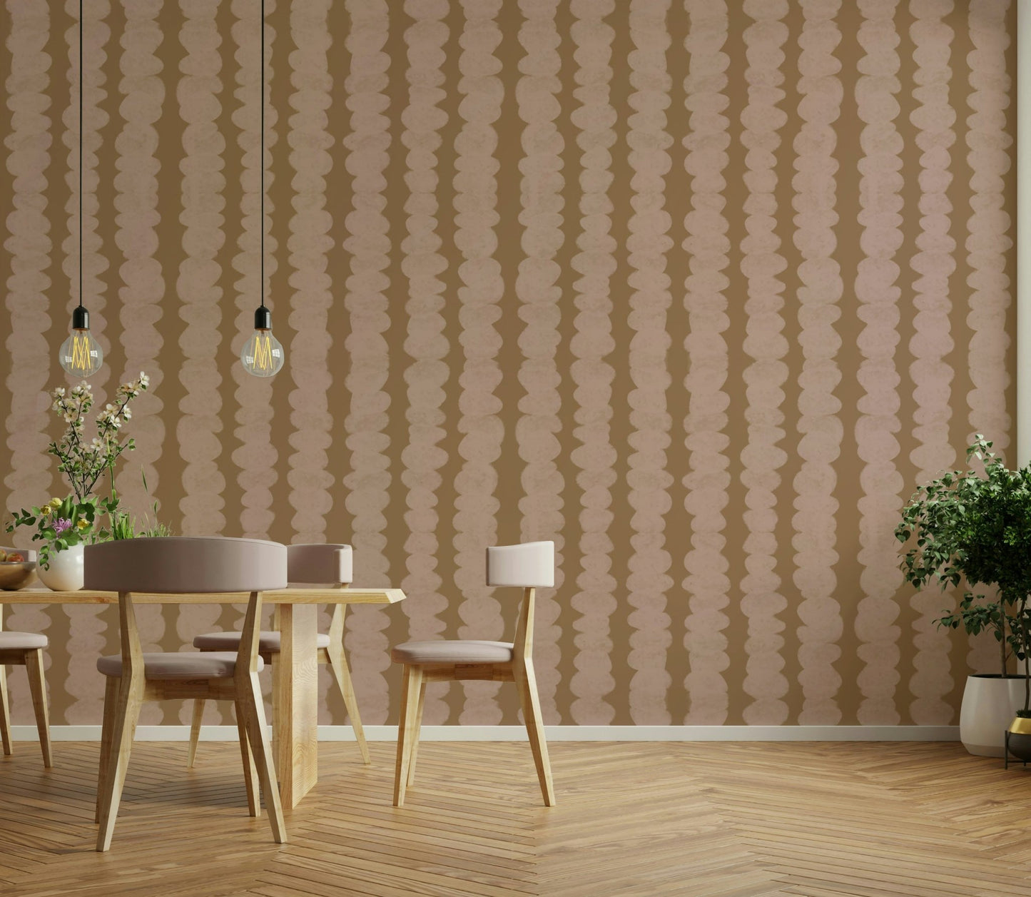 Textured column design wallpaper with earthy tones

