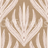 Neutral wallpaper featuring soft cream botanical abstractions over a warm textured background.