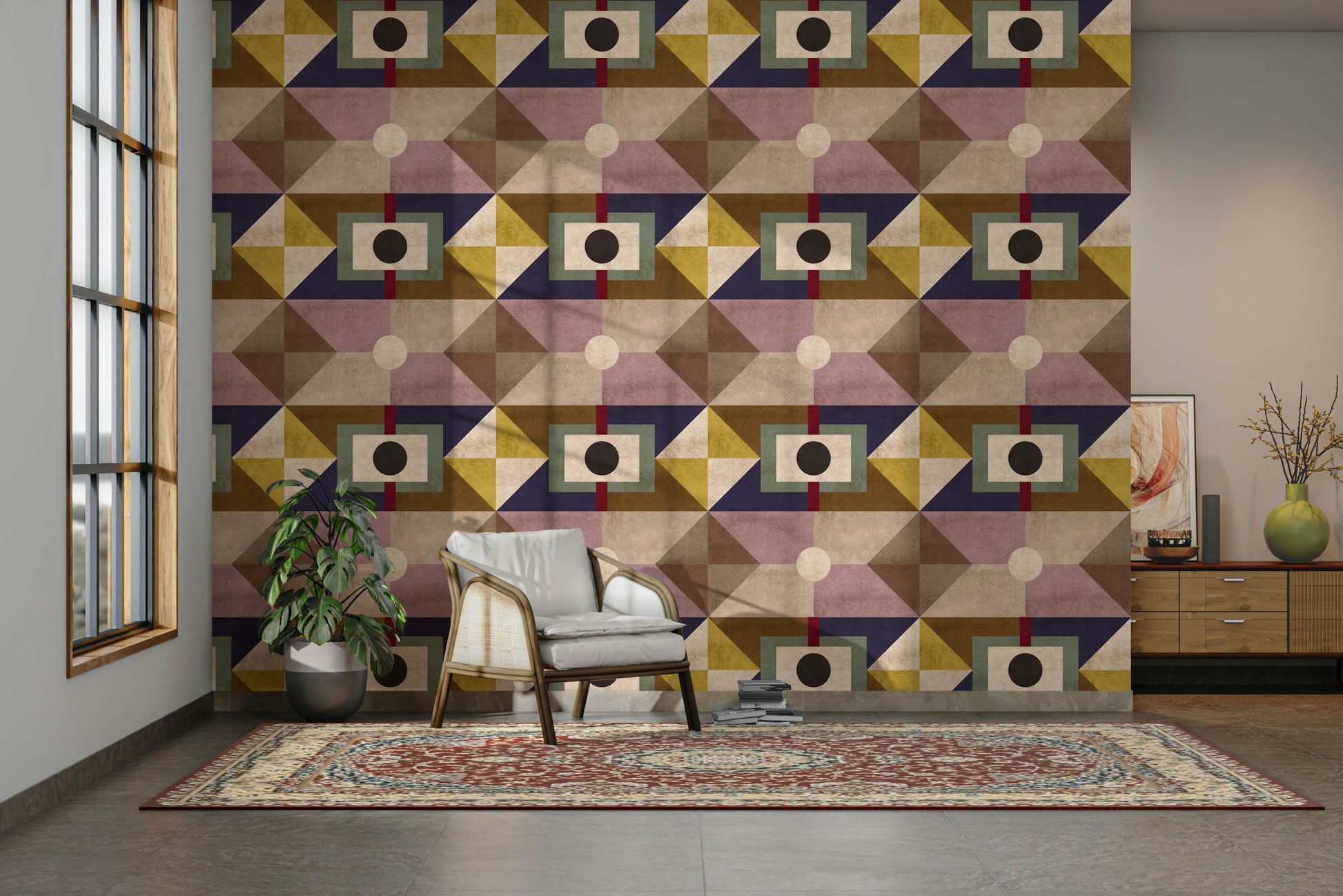 Colorful triangles and circle wall wallpaper

