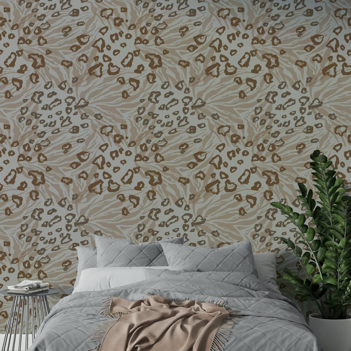 A peaceful natural theme mural on decorative wallpaper.

