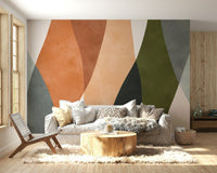 The wallpaper is applied seamlessly, giving the wall a uniform, high-end look.

