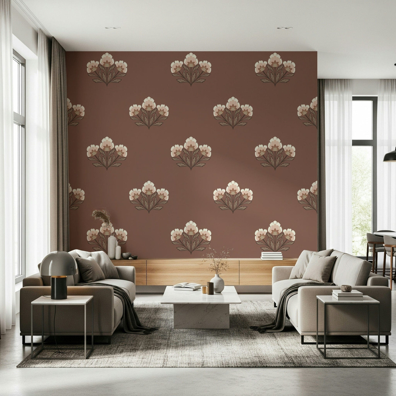 Botanical Blossom mural, beautiful flower motif, rustic home accent.
