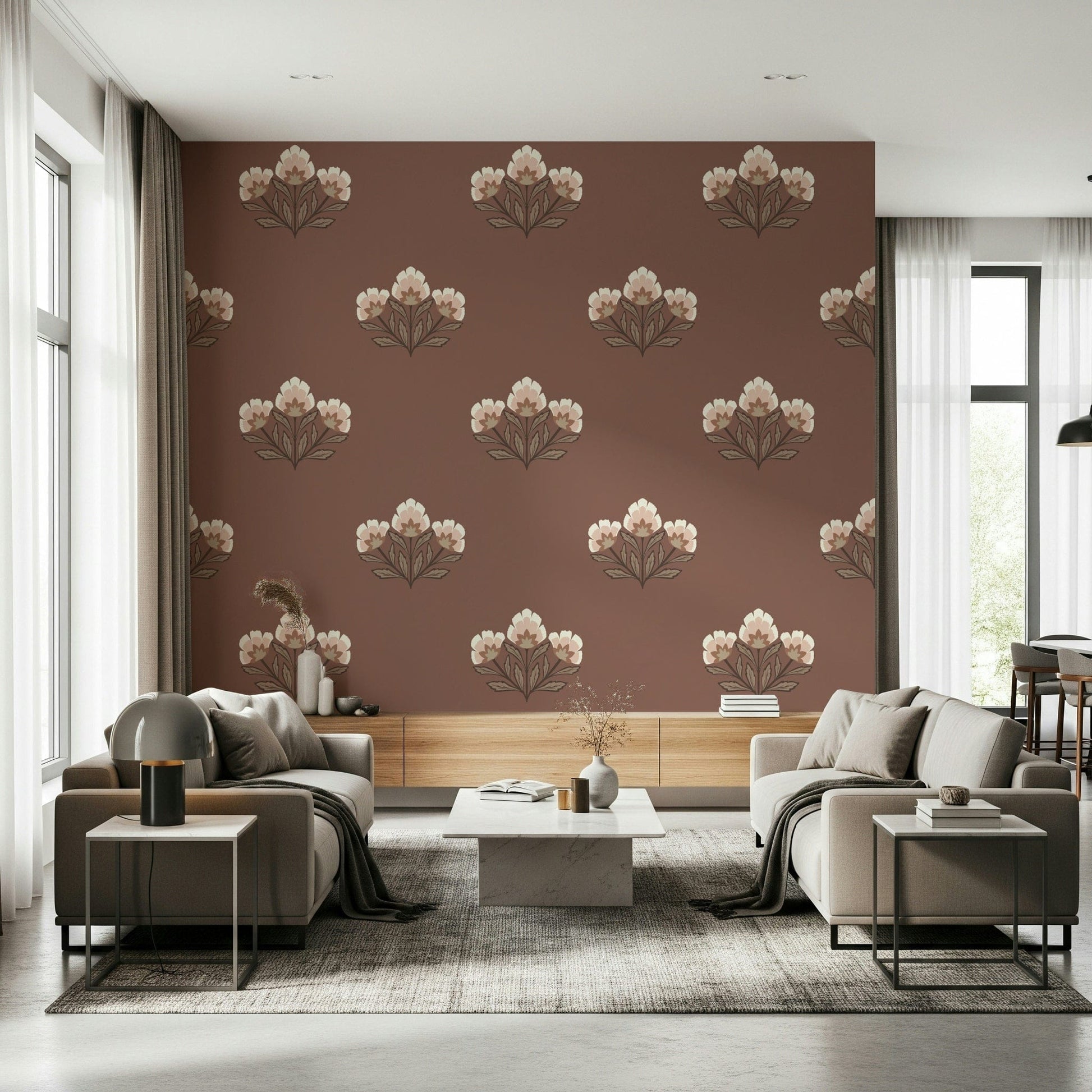 Botanical Blossom mural, beautiful flower motif, rustic home accent.