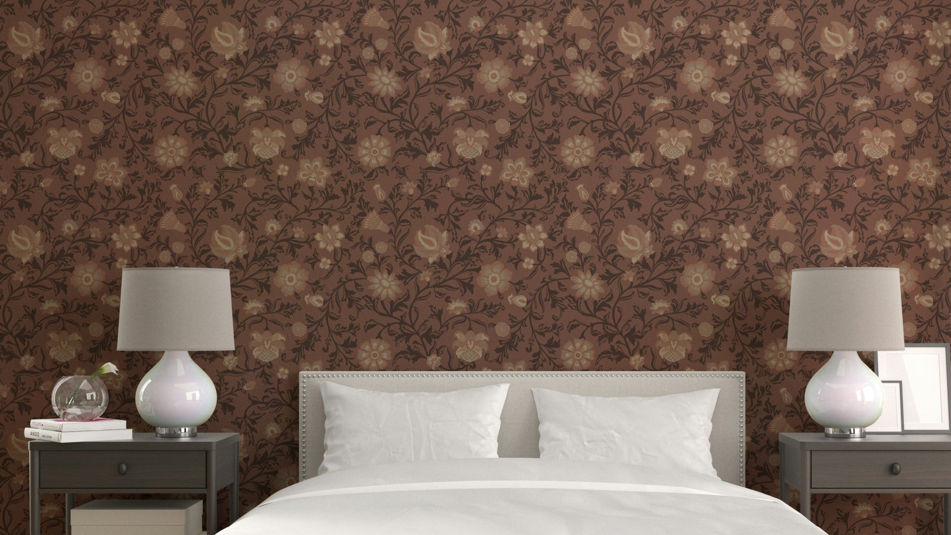 Warm brown wallpaper adding cozy elegance to walls

