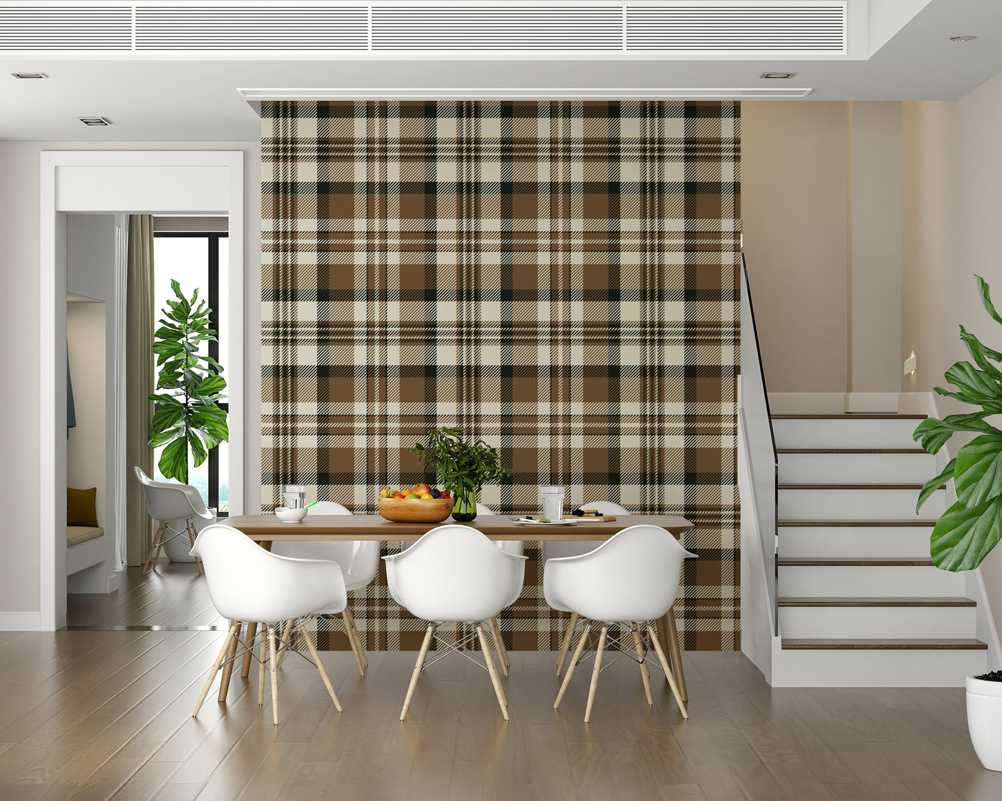 Cozy earthy plaid wallpaper featuring soft, muted tones and classic checks.