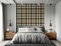 Earthy Plaid wallpaper creating a warm, inviting atmosphere in any room.