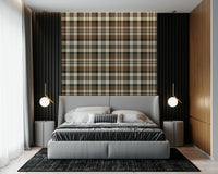 Warm and natural plaid wallpaper adding a cozy, timeless touch to walls.