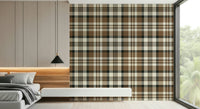 Earthy Plaid wallpaper with warm, natural tones for cozy, stylish interiors.