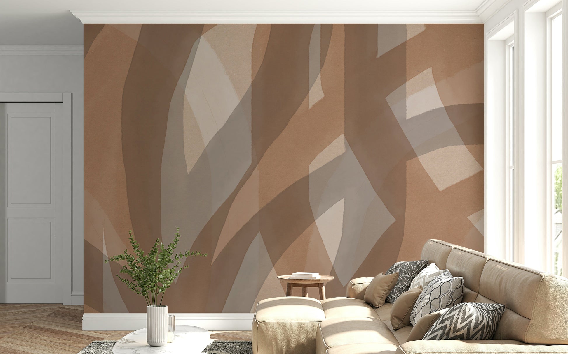A contemplative gentle design wallpaper mural for a feature wall.