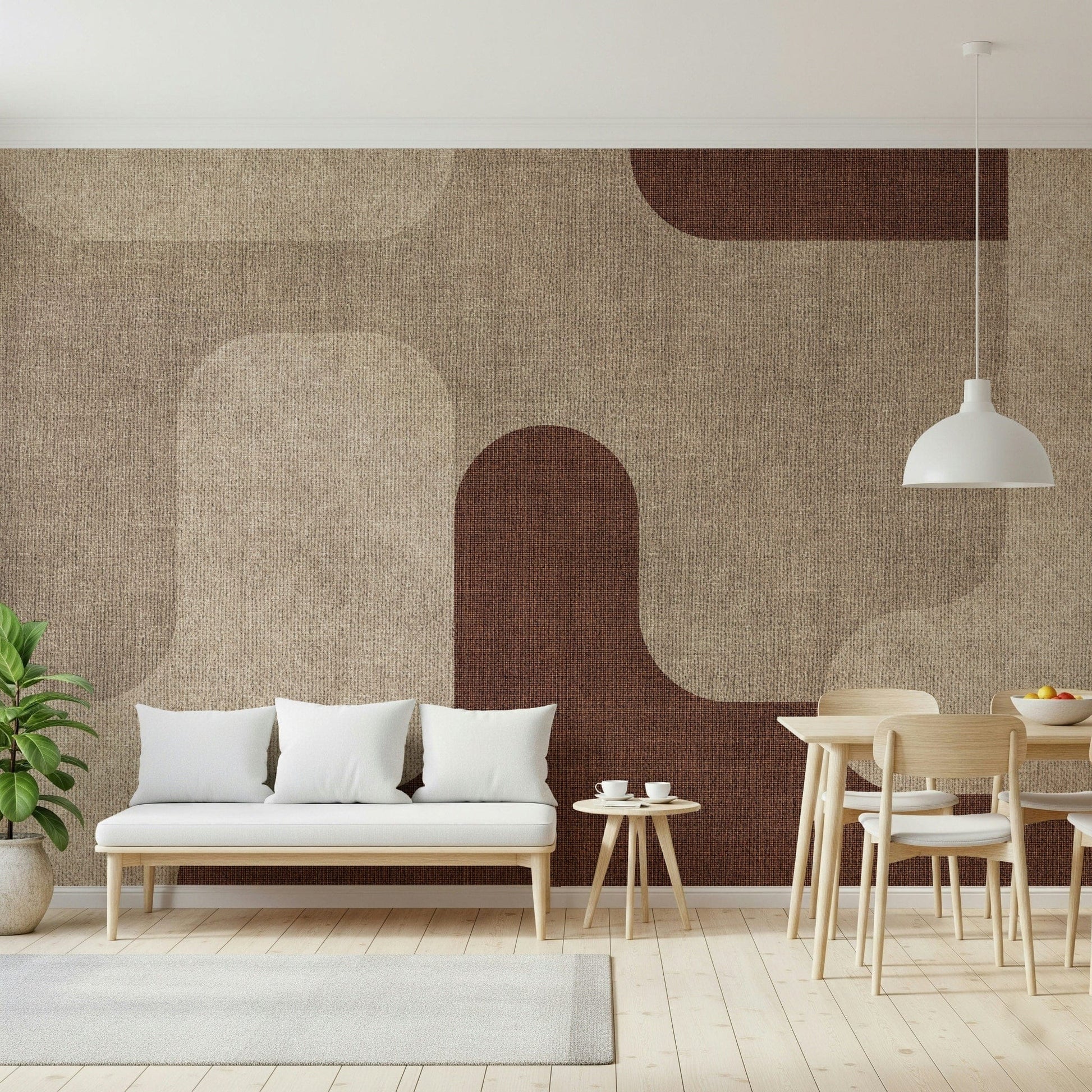Minimalist tan designs decorate this contemporary wall mural.